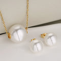Simple French Retro Imitation Round Pearl Classic Stainless Steel Necklace Earrings Set Women's Jewelry Set