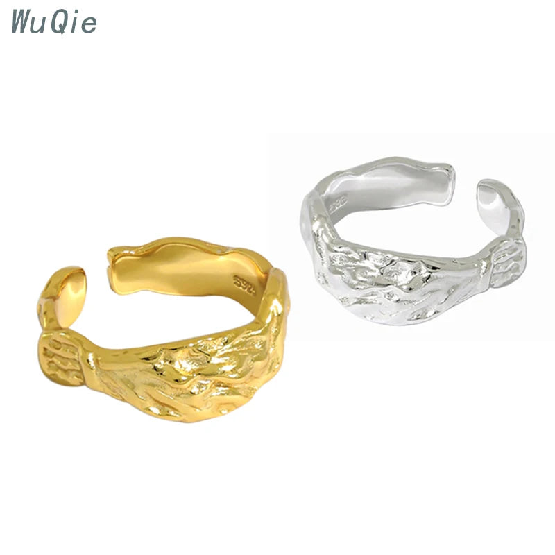 Wuqie Ins Style Silver Finger Irregular Concave-convex Ring Gold Plated Tin Foil Paper Texture Wave Ring