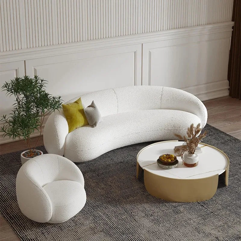 White Nordic Three Seat Comfort Arc Sofa Set Furniture Modern Minimalist Italian Luxury Sectional Couch Fabric Living Room Sofas