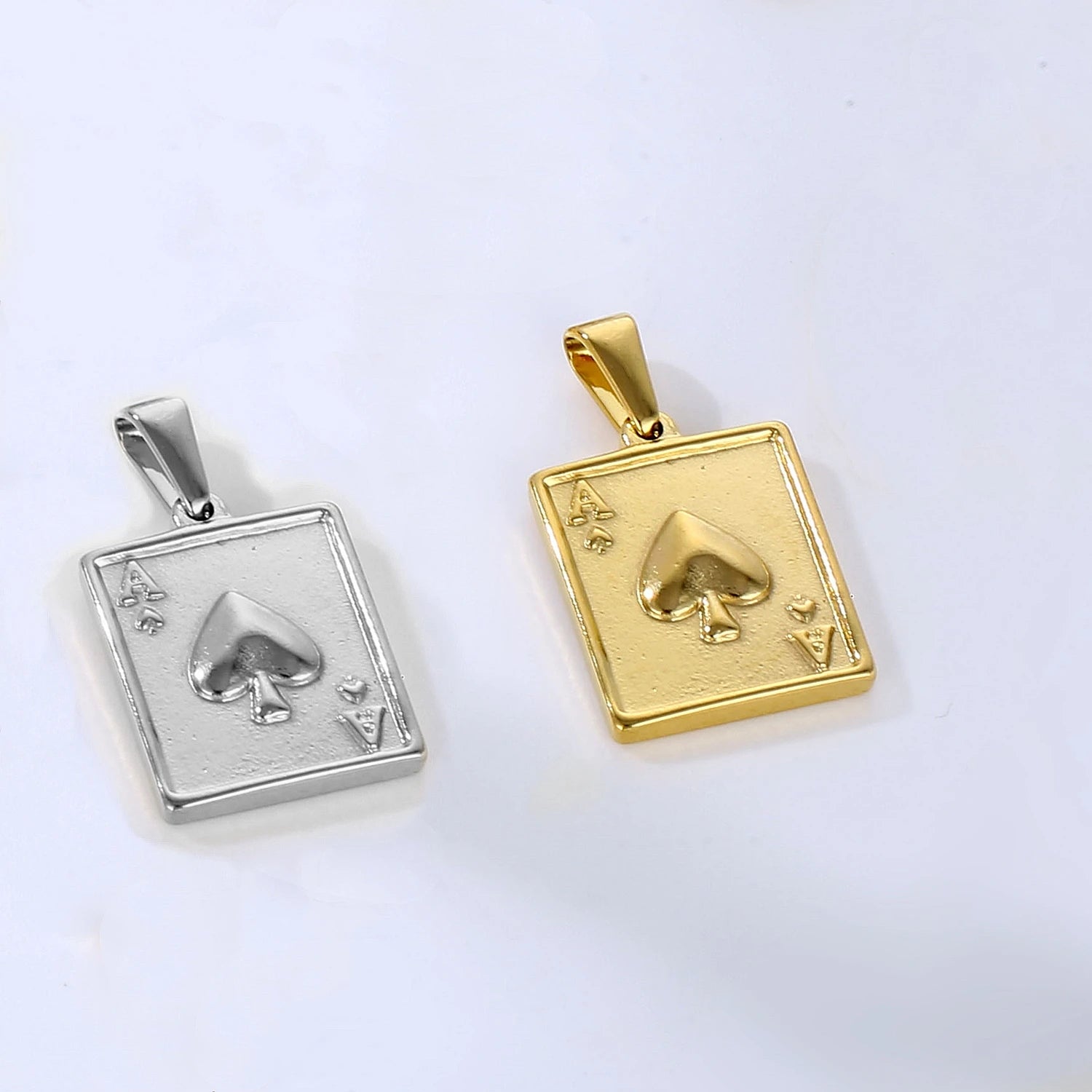 Olivia Jewelry Men's Punk Ace of Spades Charm Stainless Steel Poker Flush Heart Playing Card Pendant