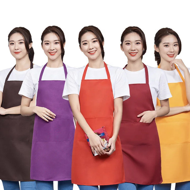 logo Custom 2 Pockets Unisex Kitchen Restaurant Cafe BBQ Painting Uniform Adjustable Waiter Waitress Chef Apron Cooking Aprons