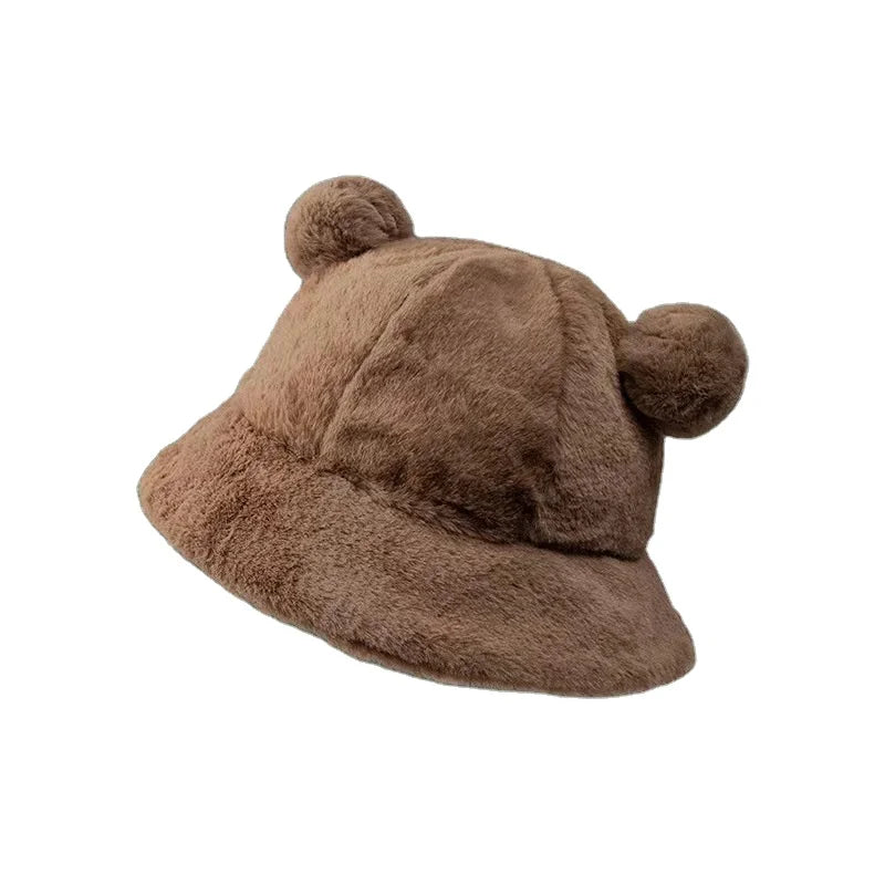 Wholesale Custom Fuzzy Plush Terry Warm Furry Cartoon Pattern Winter Women's Furry Bucket Hat & Fedora Hat