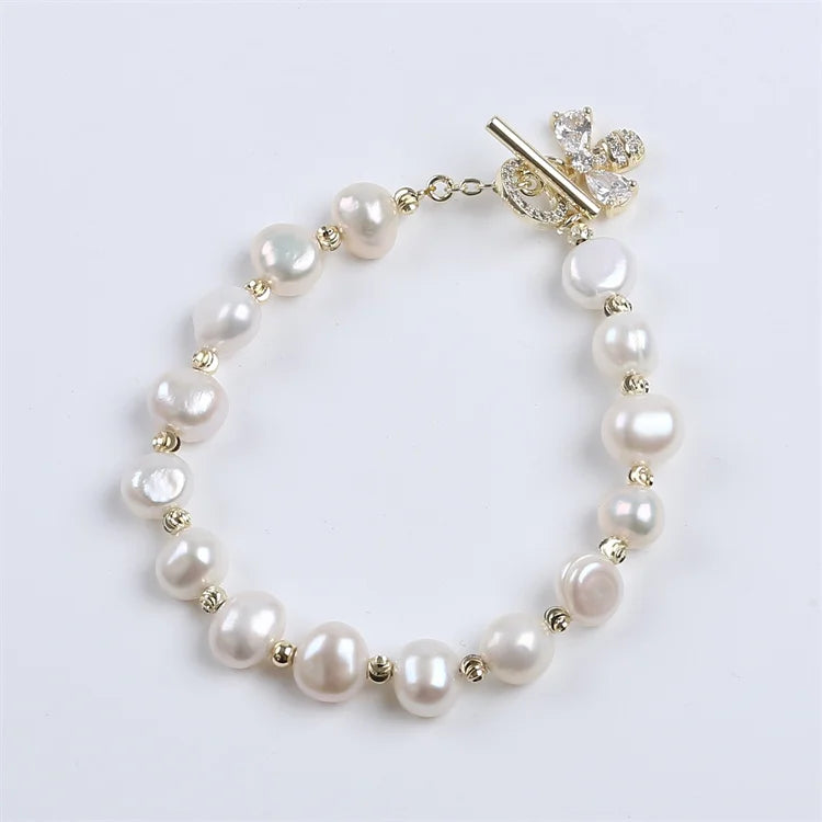 Fashion Design Toggle Clasp Plated With 14K Gold Fresh Water Pearl Bracelet