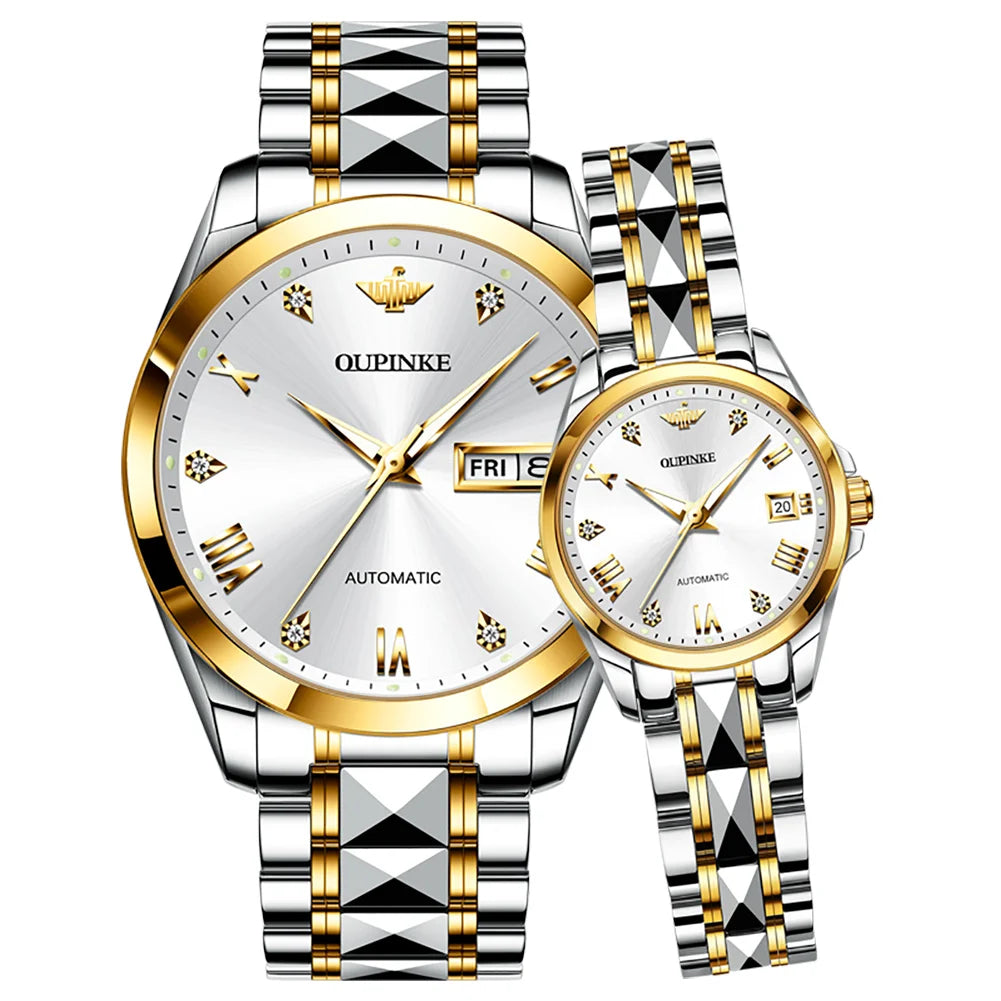 Oupinke 3171 Wholesale Customized Good Quality Folding Clasp With Safety Mechanical Wrist Couple Watches