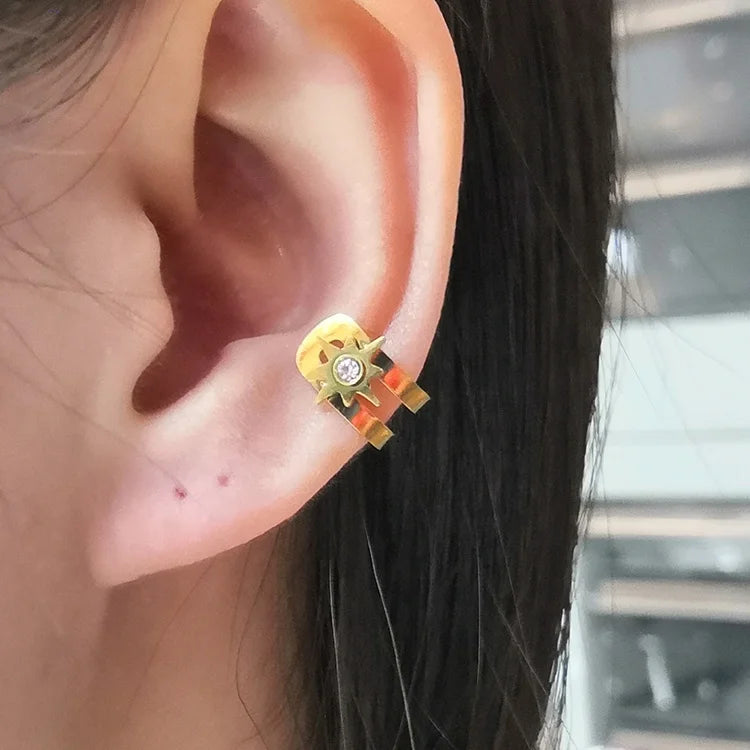 18K Gold Plated Stainless Steel Jewelry Octagon Star Zircon Small Exquisite Ear Clip Earrings E211260