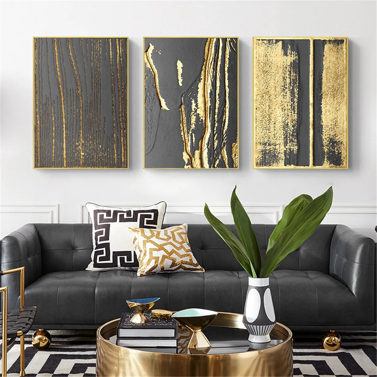 Abstract Canvas Gold Foil Stripe Pattern Wall Hanging Poster Home Decor Unframed