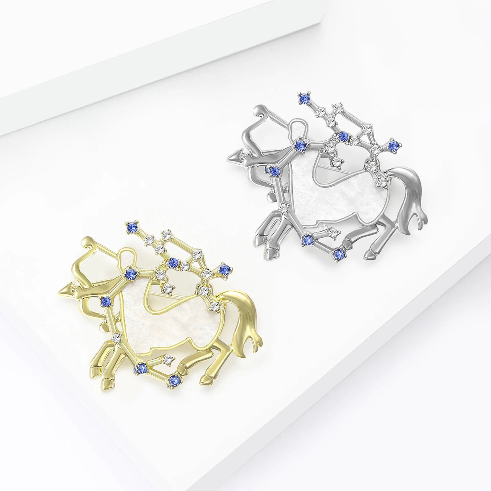 2025 New Design the 12 Zodiac Signs Lapel Pins Metal Rhinestone Sagittarius Brooches Pin for Women's Shirt Decoration