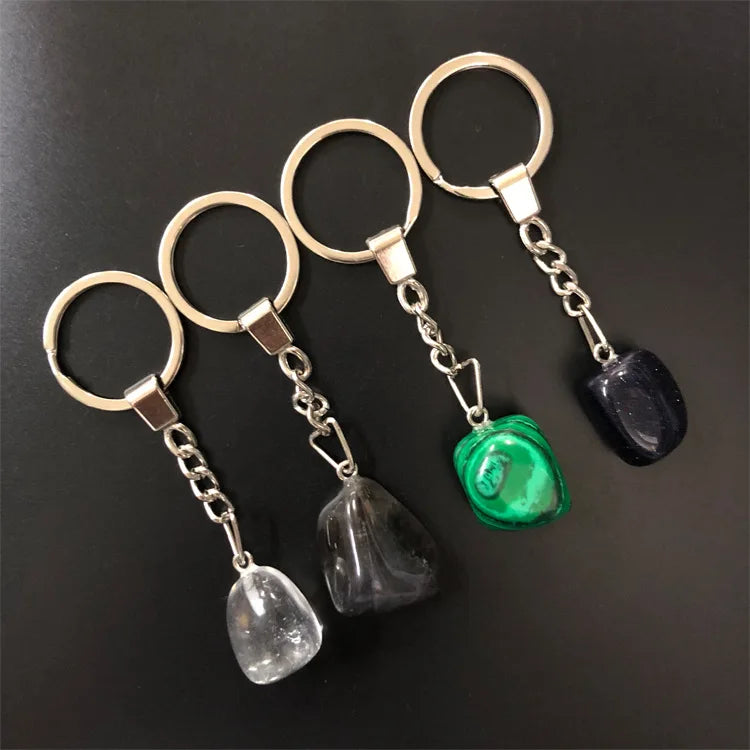 Diy Rose quartz Tumbled Stone keychain
