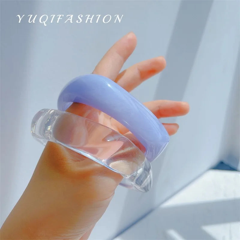 Korean Style Transparent Geometric Irregular Square Acrylic Resin Clear Bracelet Bangle for Women Jewelry