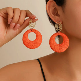 2024 New Arrival Fashion Jewelry Geometric Exaggeration Circle Thread Woven Rattan Earrings Wholesale Handmade Earrings