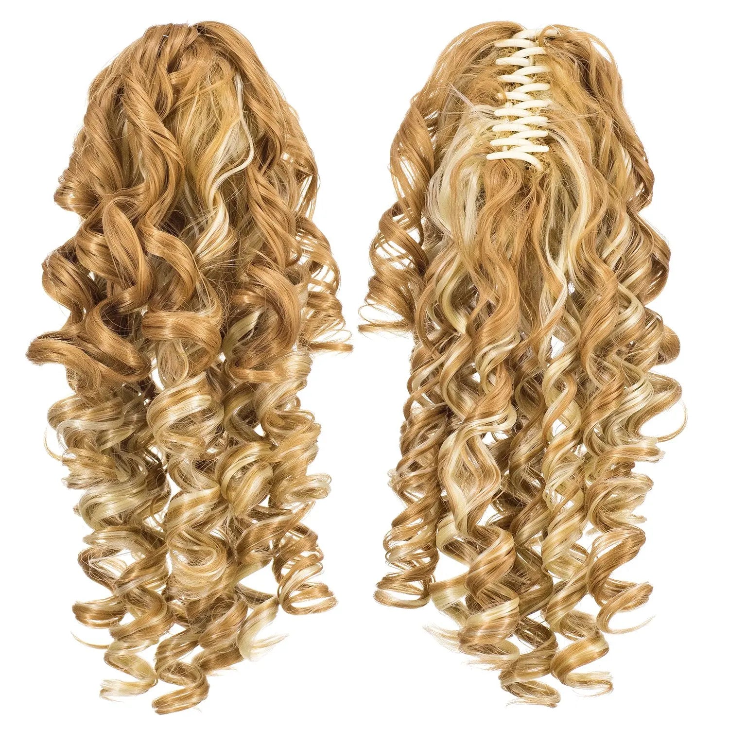 Fujia 12-Inch Short Screw Curls Claw Clip Ponytail Extensions Synthetic Drawstring Curly Blonde Mixed Ponytail Hairpiece Jaw