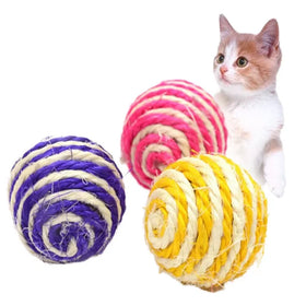 Interactive Cat Cute Sisal String Catch Rattle Faux Fur Ball Teasing Chew Rope Toy Set Interior Bell Jingle for Cats