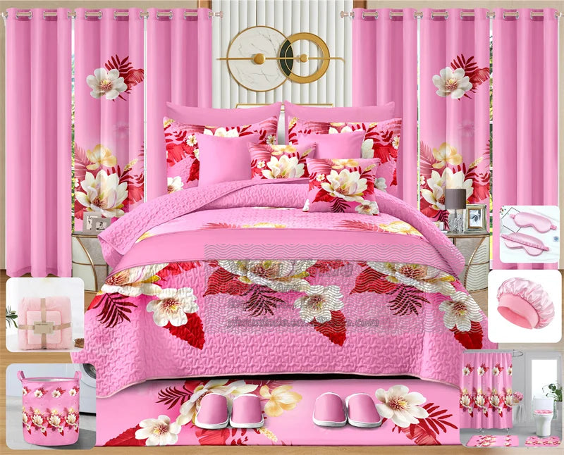 30pcs Quilt Bedspread Bedding Set with Curtain Floral Printed Custom King/queen Size Bedspread Coverlet Bed Cover for All Season