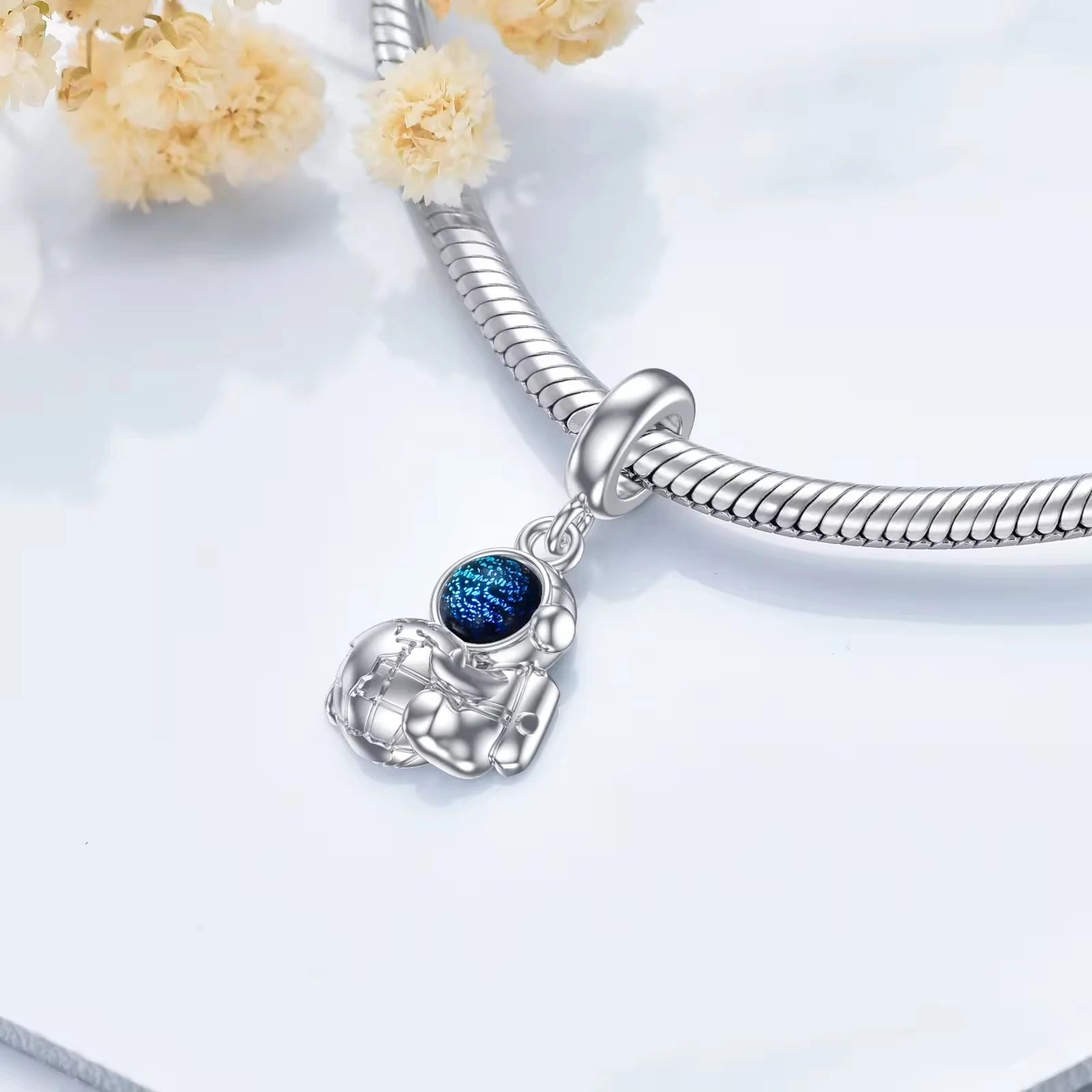 Bulk DIY Making Jewelry S925 Sterling Silver Rhodium Plated Astronaut Pendant Charms