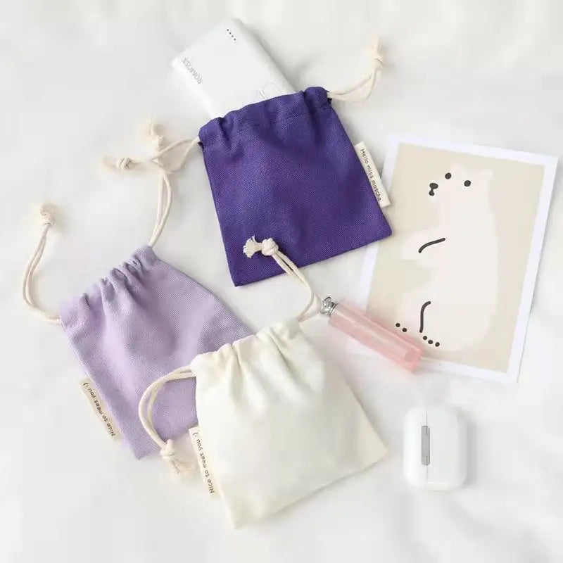 Rainbow Organic Cotton Canvas Drawstring Storage Bag for Small Items for Lipstick Earphone Data Cable Glasses Bracelets Dust Bag