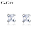 CZCITY Asscher Cut Diamond Cz Stud Earrings S925 Silver Rhodium Plated Square Zircon Earrings