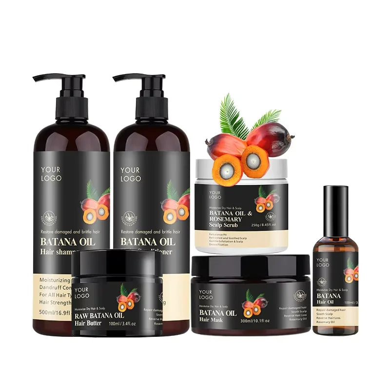 Private Label Organic Batana Oil Hair Treatment Set Natural Promotes Hair Growth Repair Damaged Hair Includes Shampoo