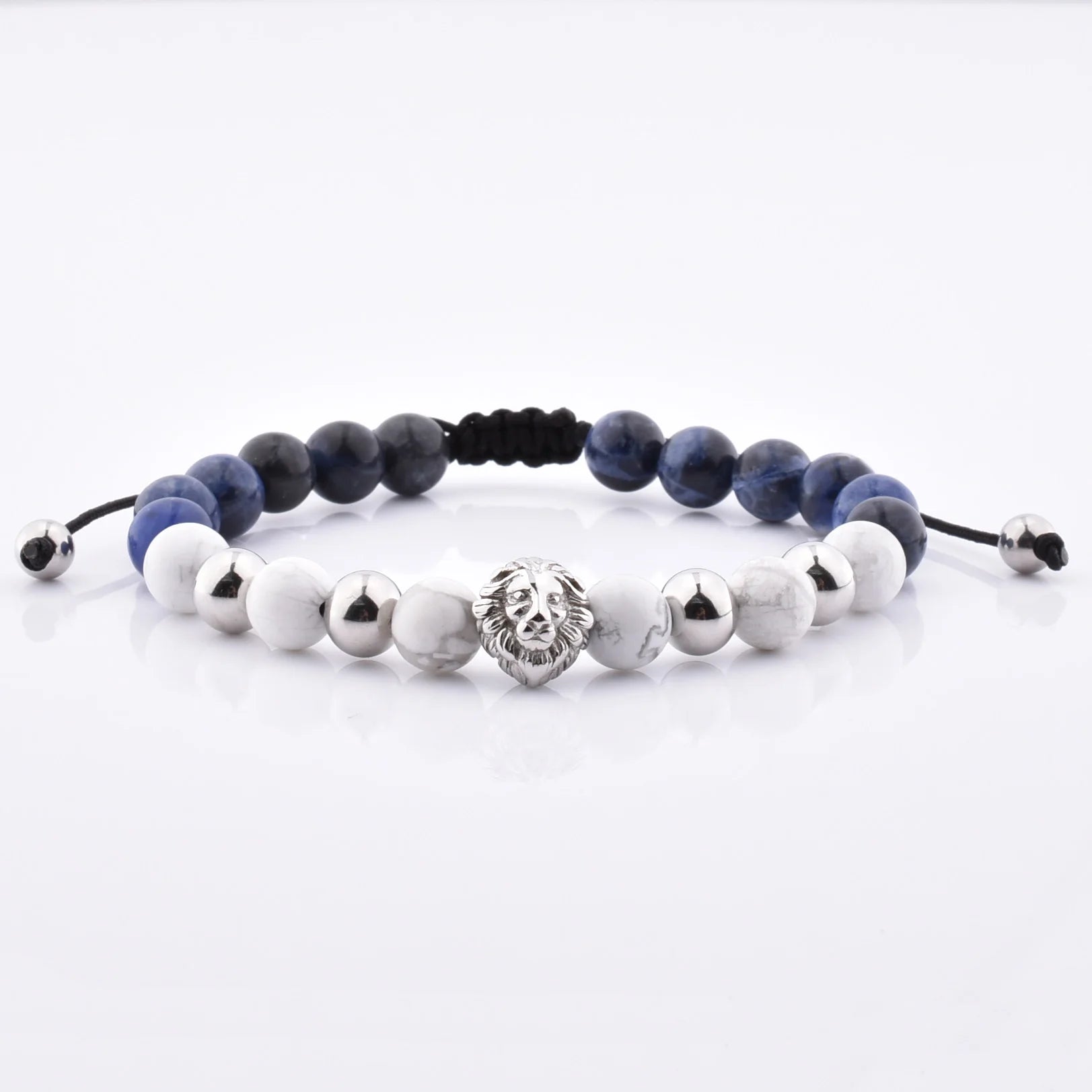 China Manufacture Fashion Design  Howlite Turquoise Sodalite Stone Lion Head Charm Bead Stone Bracelet