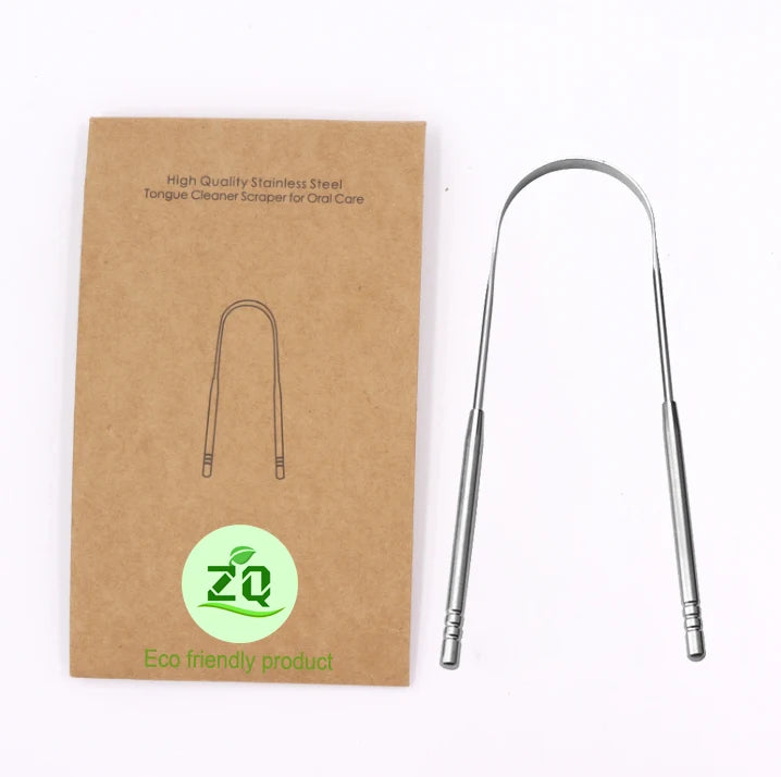 Limpiador De Lengua Metal Tongue Scrapper Gratte Langue Custom Logo Stainless Steel Tongue Cleaner Scraper for Adults