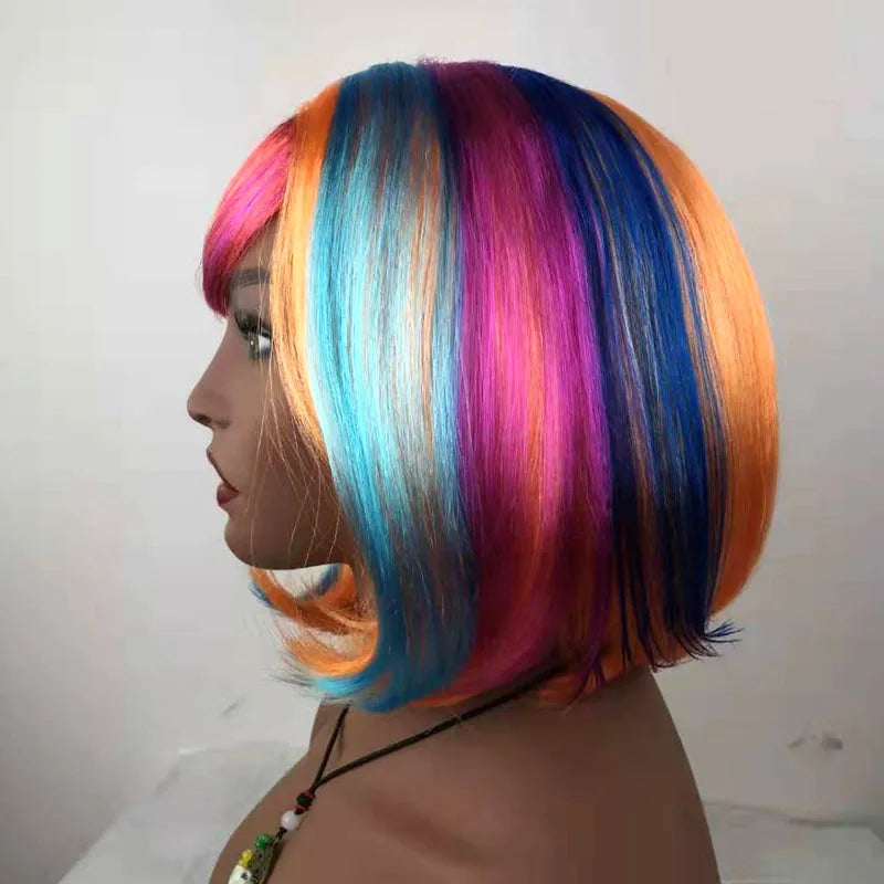 Colorful Short Bobo Straight Hair Wig None Lace Wigs Cosplay festival wig