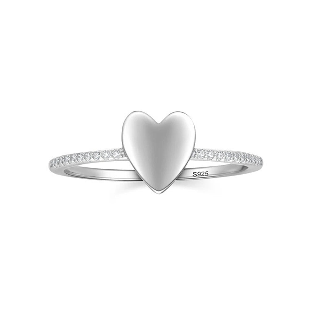 Fine Jewellery Girls S925 Sterling Silver Real Cubic Zirconia Stone Cute Love Heart Shape Ring for Women Jewelry Gift