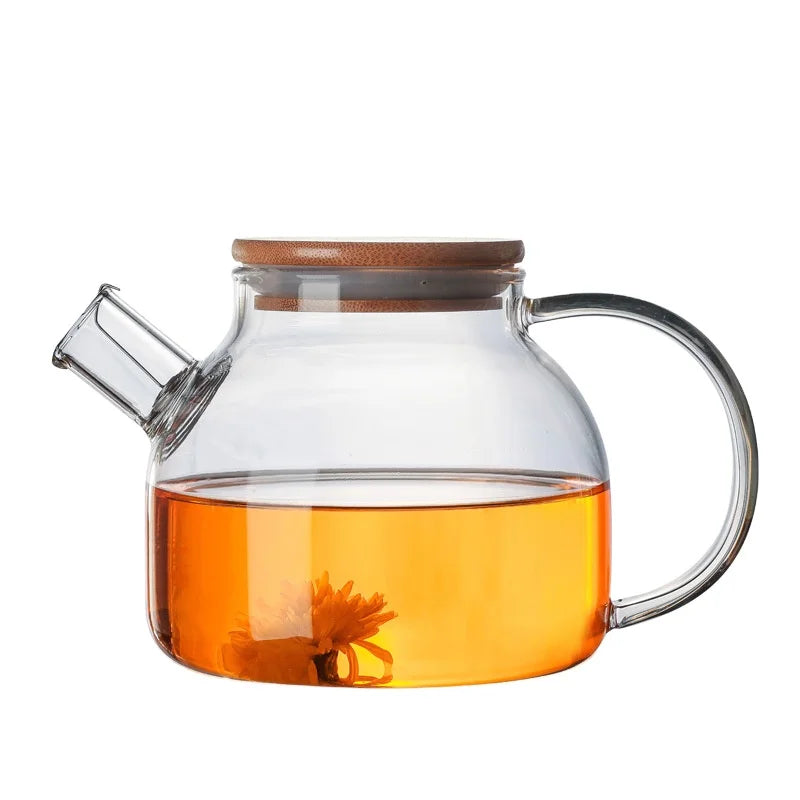 900ml Kettle Transparent Glass Teapot Flower Teapot Spring Filter Glass Bamboo Lid Pot Thickened Teapot