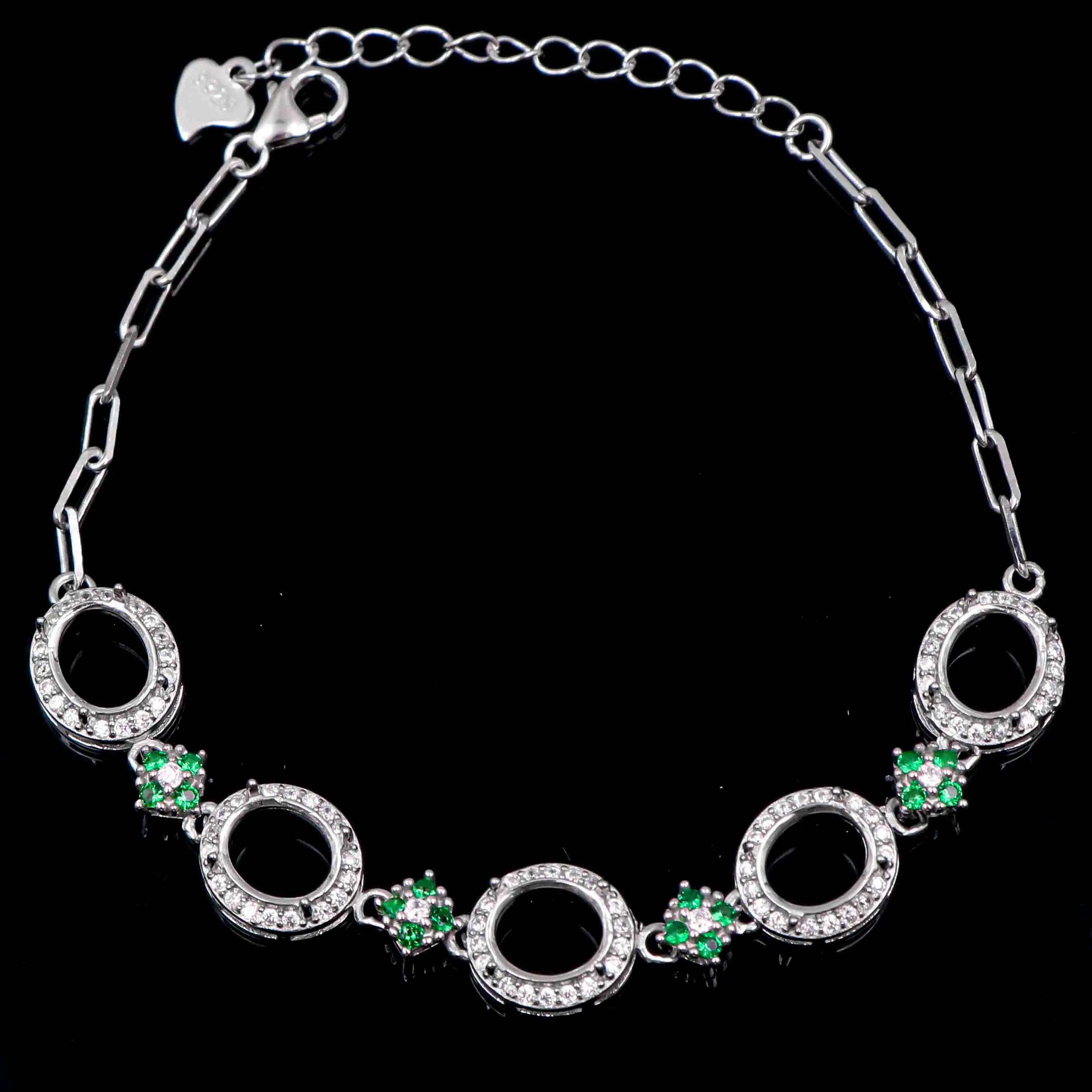 Sterling Silver 6*7/7*8mm Semi Mount Bracelet Empty Support Blank Setting S925 Base Holder Without Center Stone Inlay for DIY