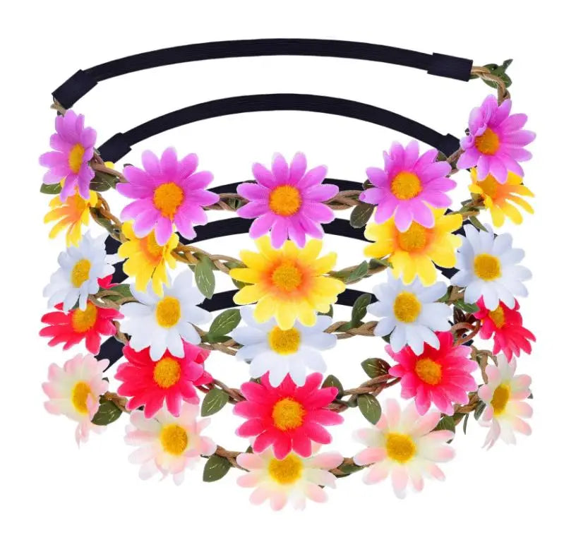Daisy Flower Headband Floral Crown Sunflower Bohemian Garland Wreath Party Wedding Beach Photo Props Adjustable Elastic Ribbon