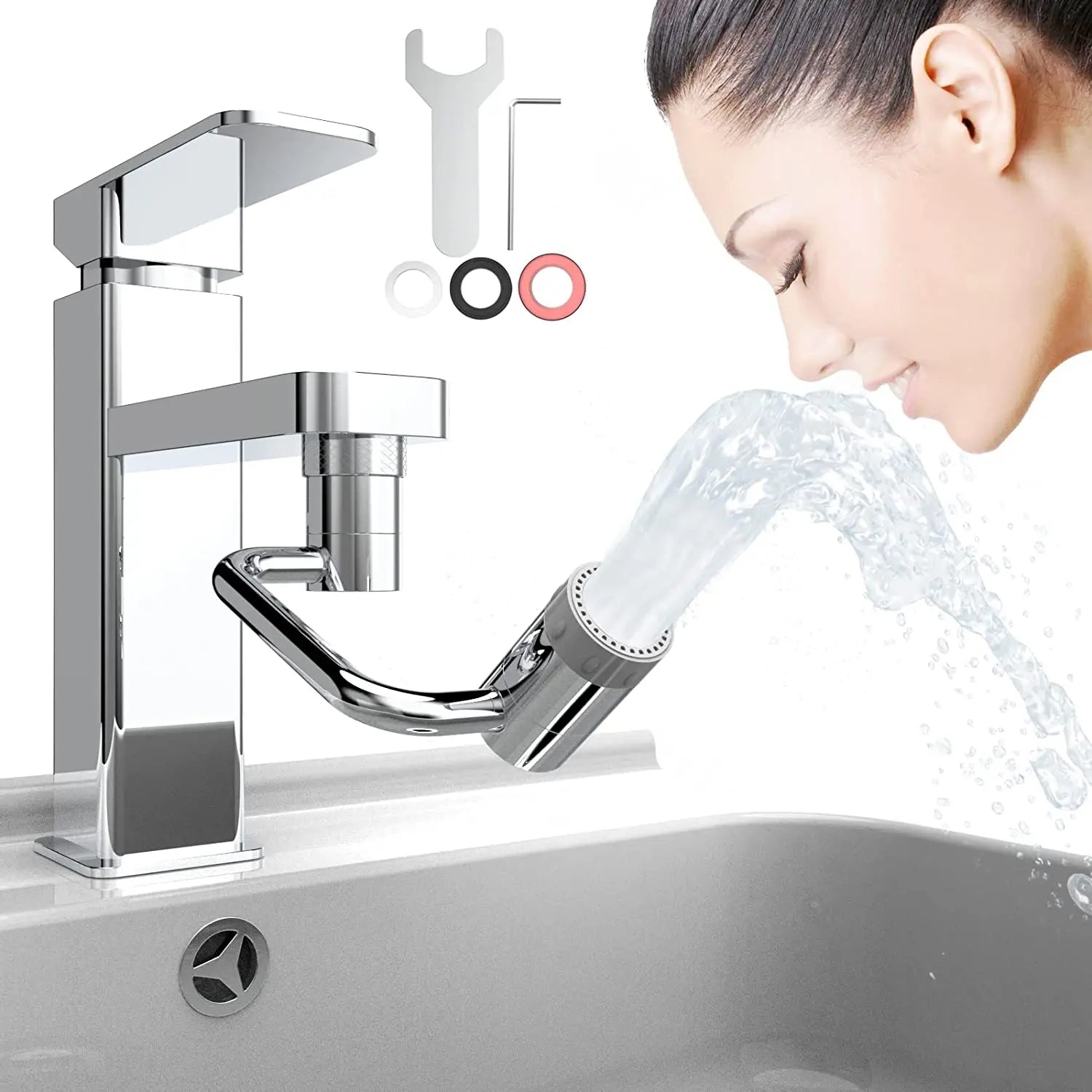 1080 Modern Bathroom Large Angle Rotating Faucet Extender Aerator with Splash Filter Easy Installation 3-Year Warranty