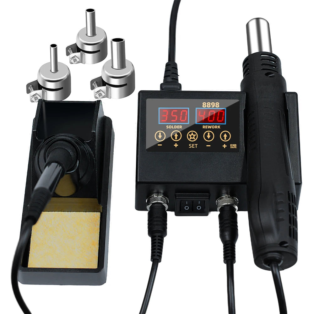 60W LED Digital Display Hot Air Gun Solder Iron 2 in 1 SMD Rework Soldering Station