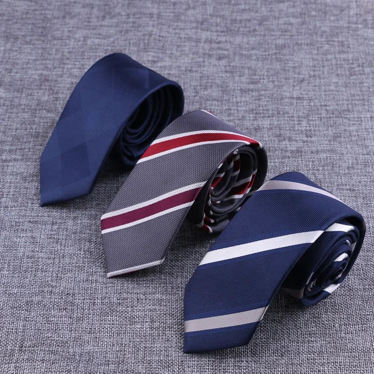 Men's Fashion Slim Neck Ties Casual Blue Plaid Gravatas for Business or Wedding 6cm Width Skinny Neck Striped Pattern