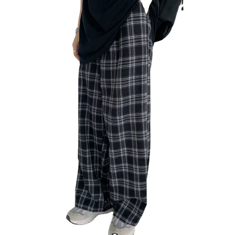 Plaid Pants Women Casual Chic Oversize 3XL Loose Wide Leg Trousers Ins Retro Teens Harajuku Hip-hop All-match Unisex Streetwear