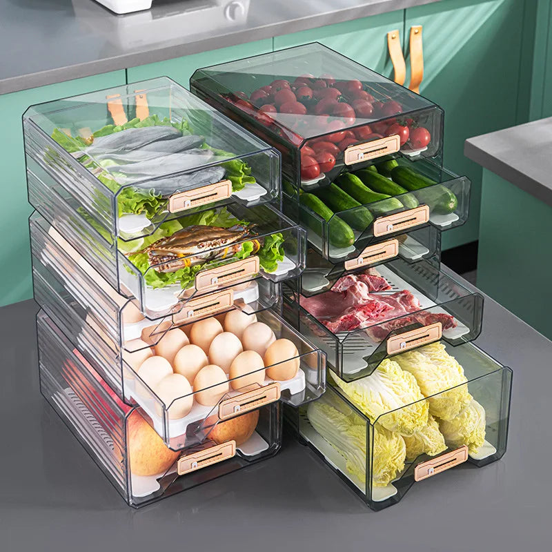 OWNSWING Refrigerator Food Container Pantry Organization and Storage Bins Plastic Stackable Food Container With Drawers
