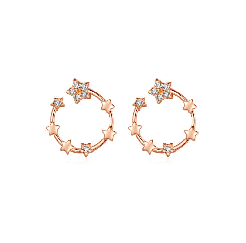 Korean Fashion Star Ring Earrings 925 Sterling Silver Female Gold Plated Niche Design Cute Simple Luxury Style