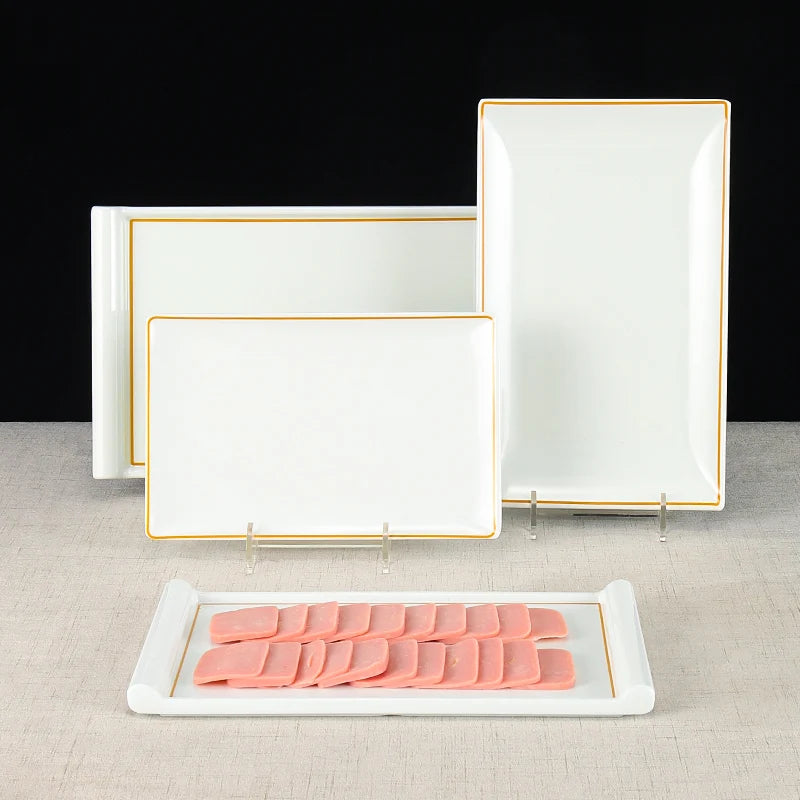 Custom Logo Hard Weight Melamine Sushi Platters Trays Rectangle Flat Sashimi Show Plate