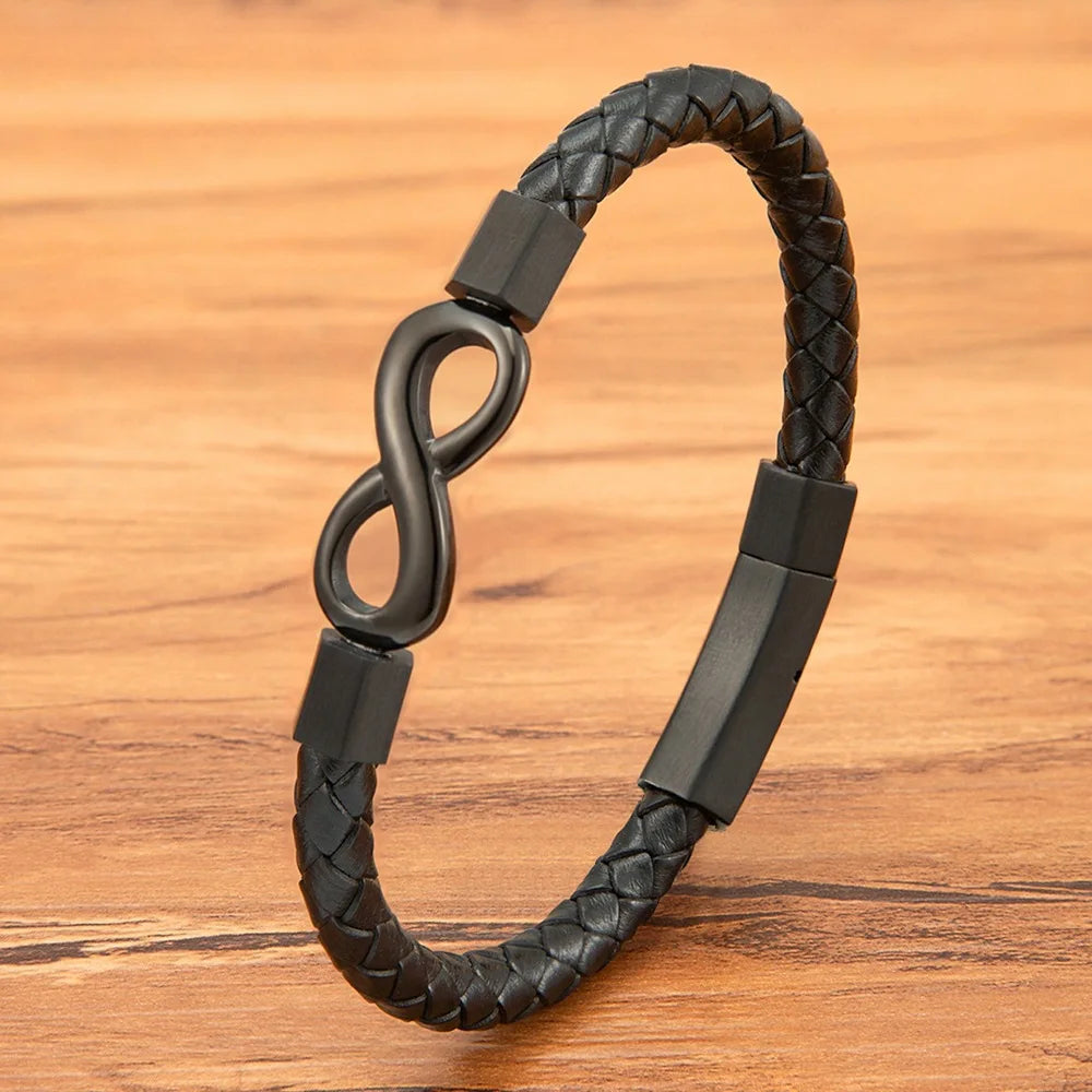 Vintage Temperament Black Infinity Charm Bracelet Men Stainless Steel Eco-Friendly Hot Fashion 8 Number Party Jewelry Gift