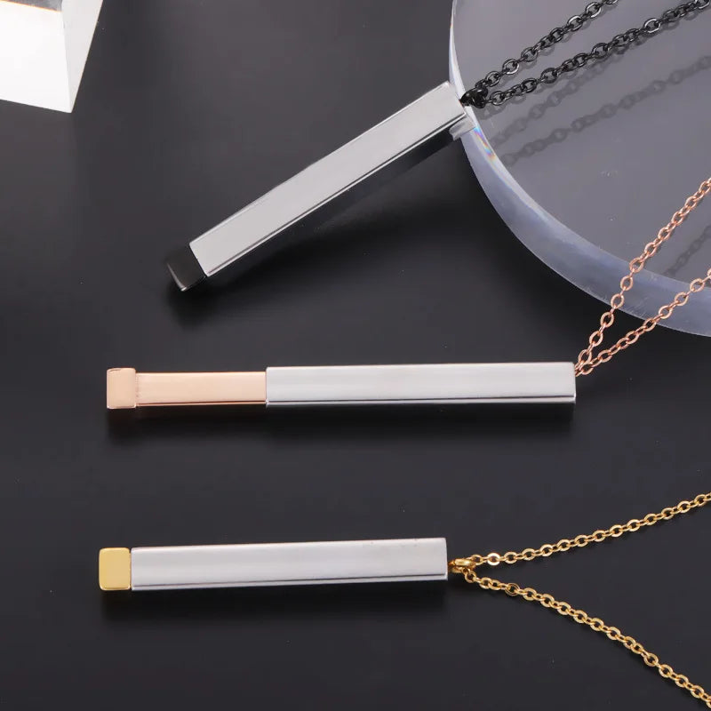 New Custom Pvd Plating Stainless Steel Necklace Hidden Pendants Retractable 3D Three-dimensional Rod Pendant Necklace