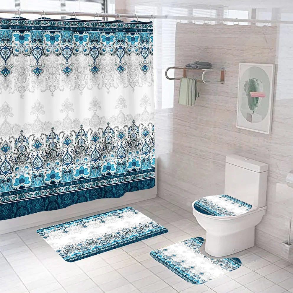 Customized 3d Printed Waterproof Shower Curtain Set and Rugs