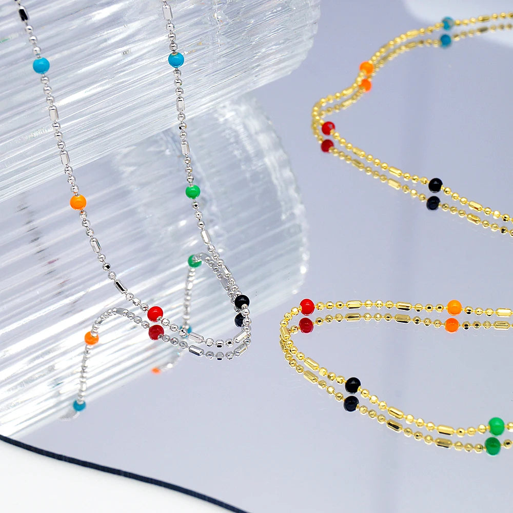 Bracelet Anklet Multi Color Happy Summer Cute Fashion Colorful Enamel Beads Sterling Silver Girls Dainty 18k Gold Necklaces