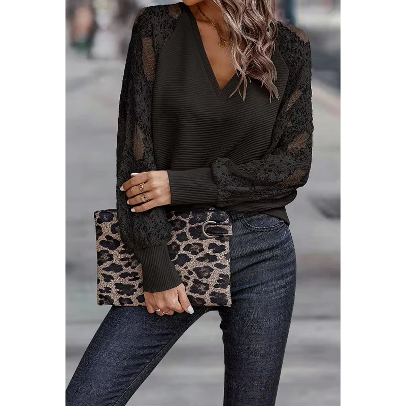 2025 Women's Knitted Sweater - V - Neck with Lace Loose and Casual Style New Autumn/Winter Top for Women