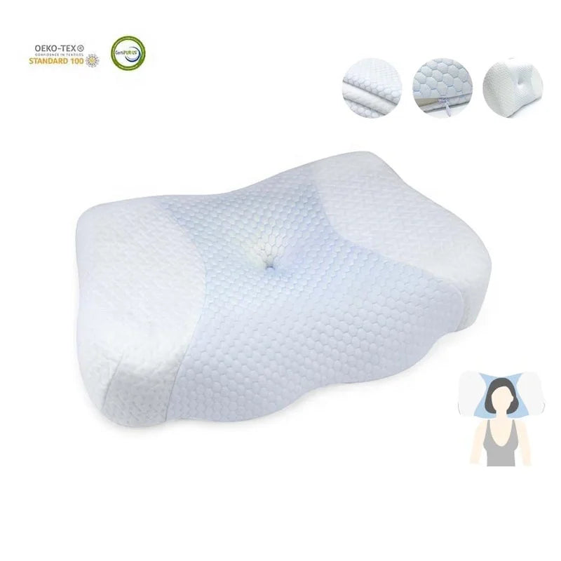 Ergonomic Adjustable Memory Foam Cervical Bed Pillow Orthopedic Contour Neck Support for Side Back Stomach Sleepers Knitted