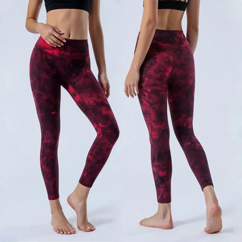 SHINBENE Classic 3.0 Workout Yoga Pants for Women Spandex Tie Dye Leggings with No Camel Toe Plus Size XL Print Pattern Exercise