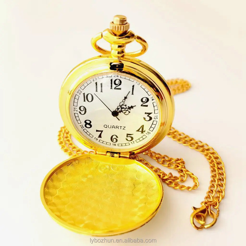 Fashion Smooth and Bright Retro Double Faced Alloy Quartz Antique Gold Pocket Watches MegaBDM