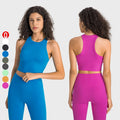 Wholesale Women's Breathable Quick Dry Yoga Tank Crop Top with Wide Shoulder Straps Extended Hem Racer Back for Gym Active Wear