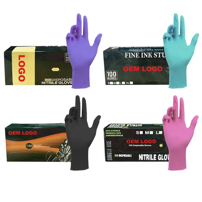 Wholesale Nitrile Powder Free Cleaning Blue White Black pink Beauty Salon Make up Tattoo Vinyl Nitrile Gloves
