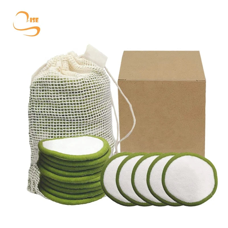 3.15" Round Bamboo Face Cleansing Pads Organic Laundry Bag Soft Girls Reusable Bamboo Terry Makeup Pads