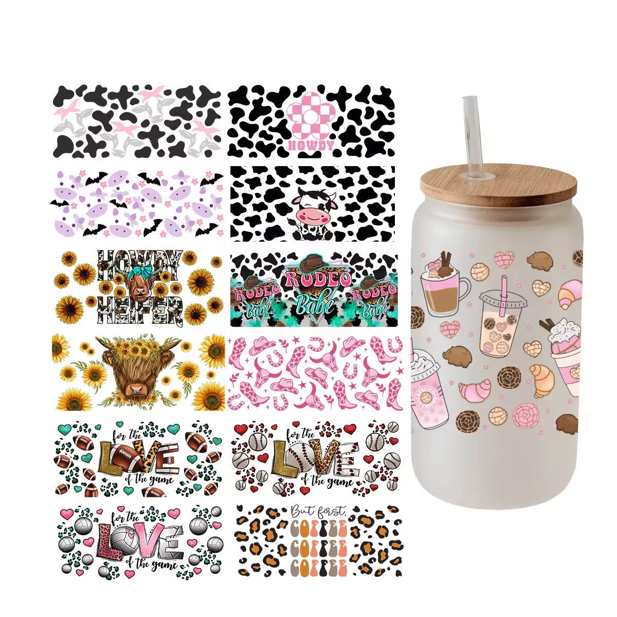 16oz UV DTF Wrap Ready to Apply Cup Wrap No Heat Needed Permanent Adhesive Waterproof Cup Sublimation