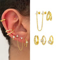 5Pcs Sophisticated Twist Design Huggies Hoop Earrings with Zircon and Chain Tassel Pendant Jewelry Set