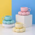 Unique Creative Pearlescent Clouds Marshmallow Shape Tea Saucer Daily Mug Coffee Cup Glazed Flower Ceramic Mug