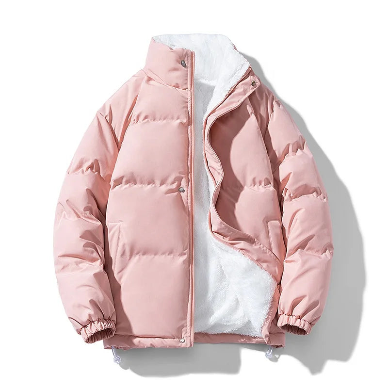 2023 Winter Jacket Men Zipped Thick Warm Streetwear Lined Fleece Cotton Padded Parka Oversize Fluffy Coat Loose Plush Fashion